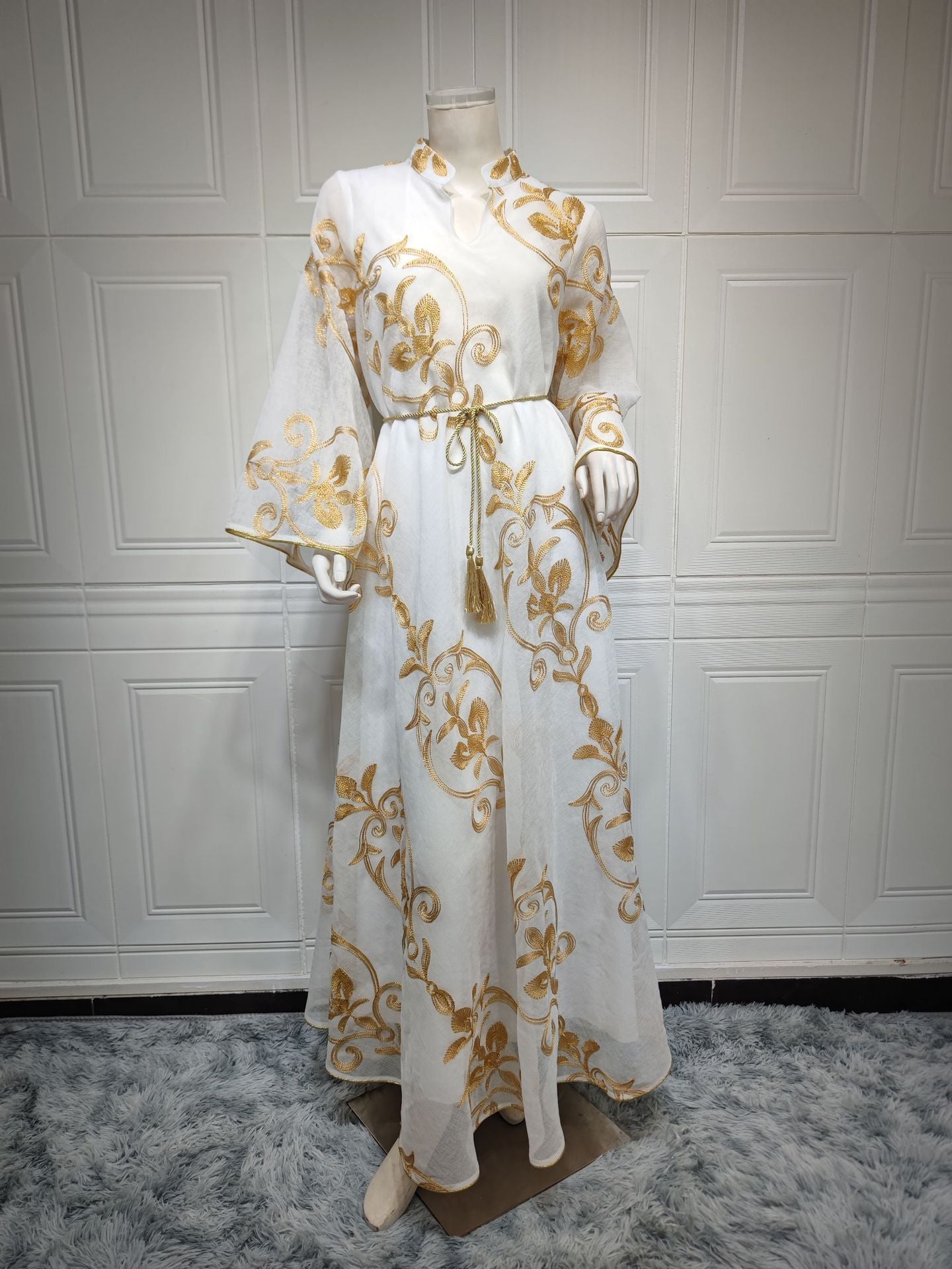 Arab Dubai Embroidered Mesh Dress European Muslim Party Dinner Fashion - Shayn.online