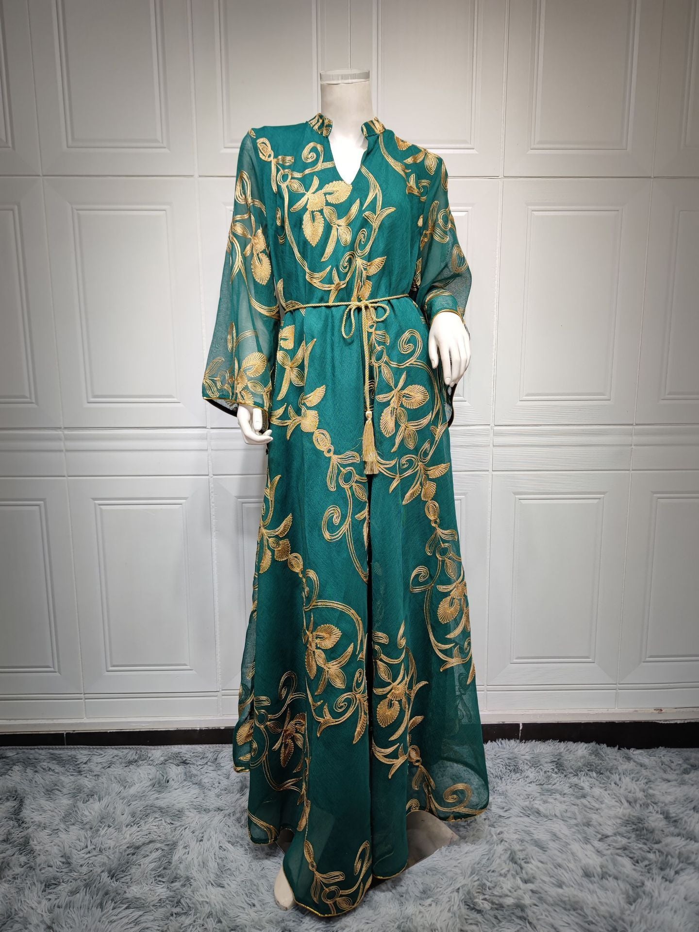 Arab Dubai Embroidered Mesh Dress European Muslim Party Dinner Fashion - Shayn.online