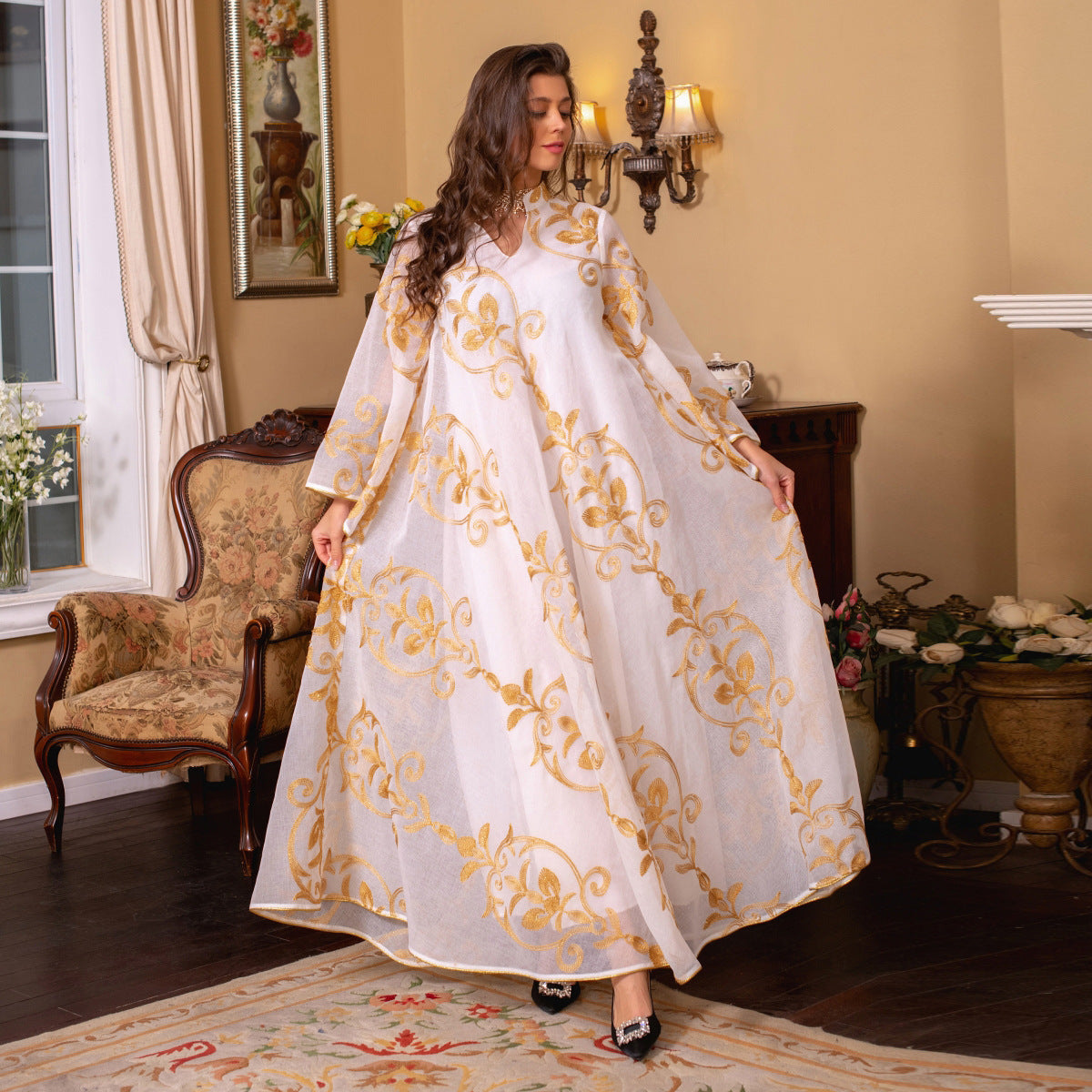 Arab Dubai Embroidered Mesh Dress European Muslim Party Dinner Fashion - Shayn.online