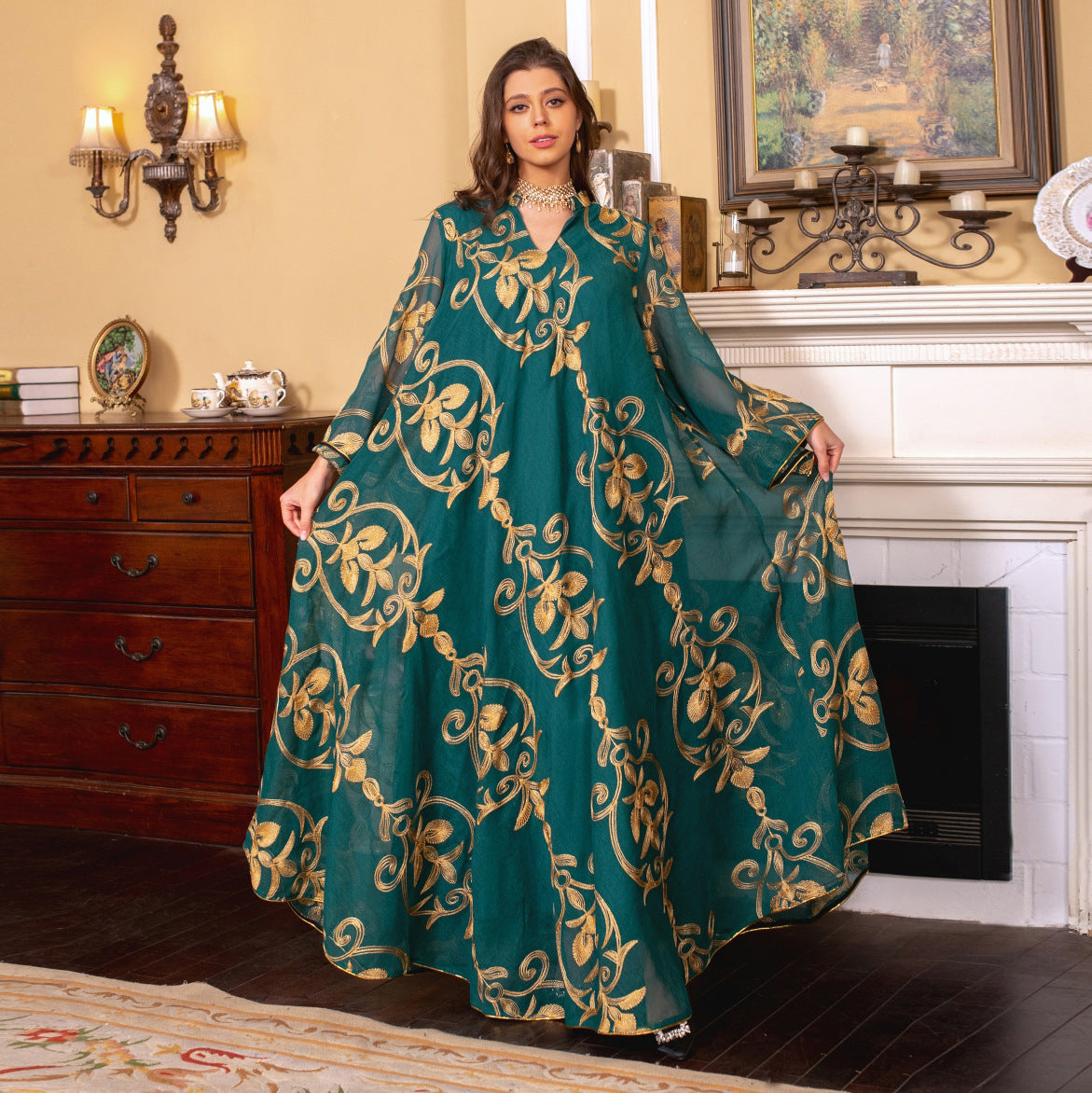 Arab Dubai Embroidered Mesh Dress European Muslim Party Dinner Fashion - Shayn.online