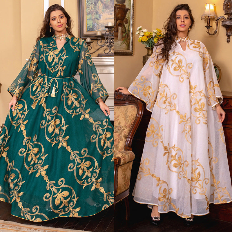 Arab Dubai Embroidered Mesh Dress European Muslim Party Dinner Fashion - Shayn.online