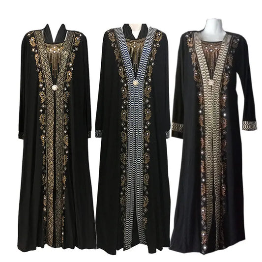 Striped Gold Powder Dubai Middle East Islamic Ladies Robe African Ladies Dress - Shayn.online
