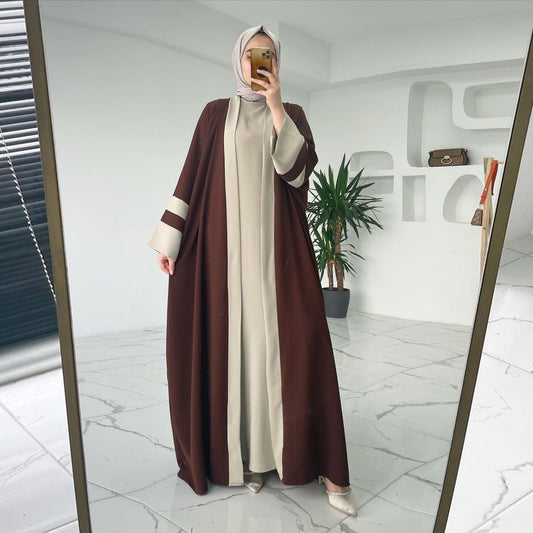 "Luxury brown Dubai abaya with gold embroidery for women